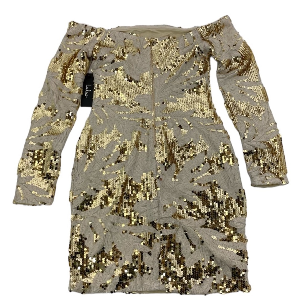 NWT Lulu’s Dress with Sequins Nude & Gold Small - Picture 7 of 12
